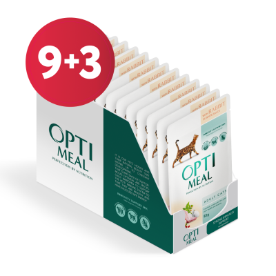 Вологий корм - "Набір 9+3" Optimeal Adult Cats Rabbit white sauce - вологий корм з кроликом у білому соусі для дорослих котів