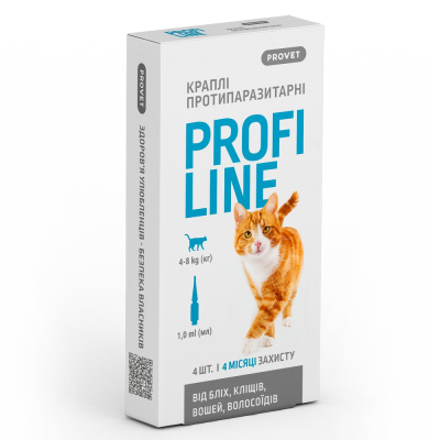 Засоби від паразитів - ProVET PROFILINE - краплі проти бліх для котів від 4 до 8 кг (упаковка)