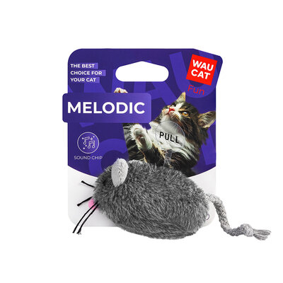 Амуніція - Collar WAUCAT Fun Melodic Іграшка для котів, Мишка сіра зі звуковим чипом, штучне хутро