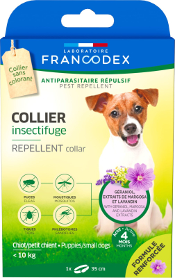 Засоби від паразитів - Francodex Laboratoire Repellent Collar Нашийник з репелентною дією від бліх і кліщів для цуценят і собак малих порід з гераніолом, 35 см