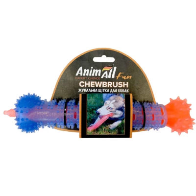 Іграшки - AnimAll Fun Іграшка жувальна щітка-кістка, помаранчево-синя