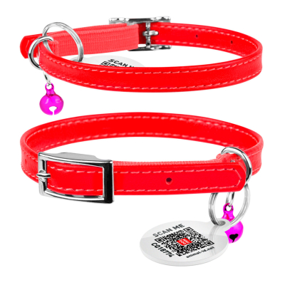 Дозвілля - Collar WAUDOG Glamour Нашийник для котів шкіряний з QR паспортом, червоний