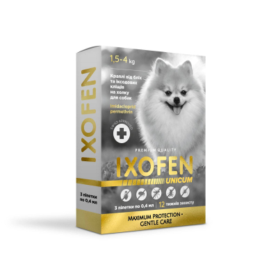 Засоби від паразитів - Unicum IXOFEN Краплі від бліх, іксодових кліщів та комарів на холку для собак до 4 кг