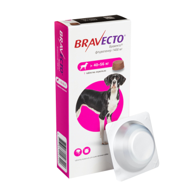 Засоби від паразитів - Bravecto - жувальні таблетки (1400 мг) для собак від 40 до 56 кг від бліх та кліщів