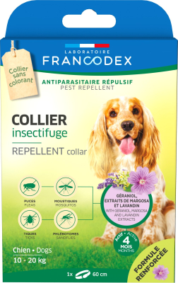 Засоби від паразитів - Francodex Laboratoire Repellent Collar Нашийник з репелентною дією від бліх і кліщів для собак середніх порід з гераніолом