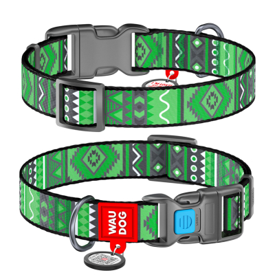 Амуніція - Collar WAUDOG Nylon «Етно зелений» Нашийник для собак нейлоновий з QR паспортом, пластиковий фастекс