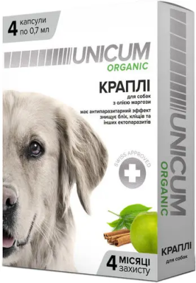 Засоби від паразитів - Unicum ORGANIC - Краплі на натуральній основі для відлякування бліх та кліщів для собак (4 капсули)