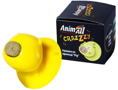 Іграшки - AnimAll CrazZzy Pig Іграшка на присосці для котів, жовтий