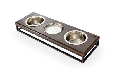 Миски - Harley and Cho Lunch Bar Brown Wood + Black Три миски на підставці