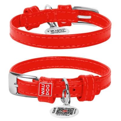 Амуніція - Collar WAUDOG Glamour Нашийник для собак шкіряний з QR паспортом, червоний