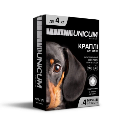 Засоби від паразитів - Unicum Premium - Краплі від бліх та кліщів на холку для собак (імідаклоприд)