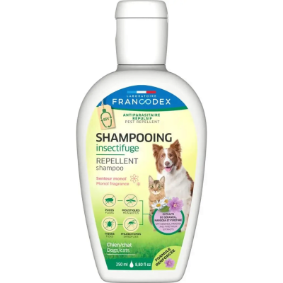 Засоби від паразитів - Francodex Laboratoire Repellent Shampoo Monoi Fragrance Шампунь-репелент від бліх і кліщів для котів і собак з гераніолом, аромат моної