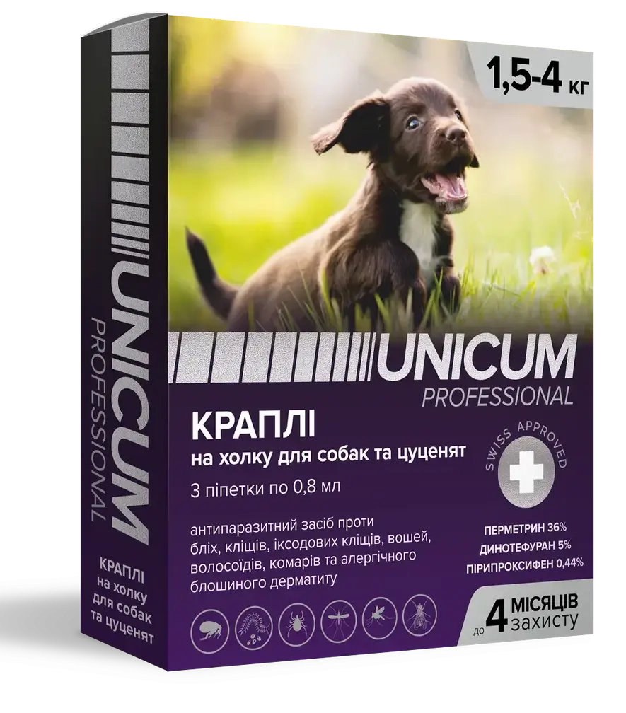 Засоби від паразитів - Unicum PRO - Краплі від бліх та кліщів на холку для собак