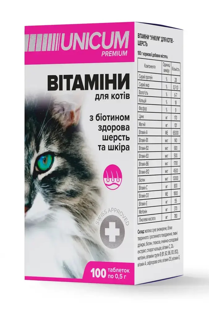 Вітаміни - Unicum Premium - Вітаміни для котів, здорова шерсть та шкіра