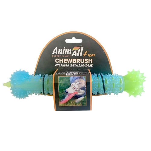 Іграшки - AnimAll Fun Іграшка жувальна щітка-кістка, блакитно-зелена