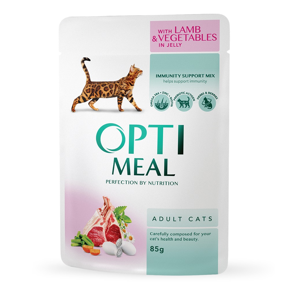 Вологий корм - Вологий корм Optimeal з ягням та овочами у желе для дорослих котів