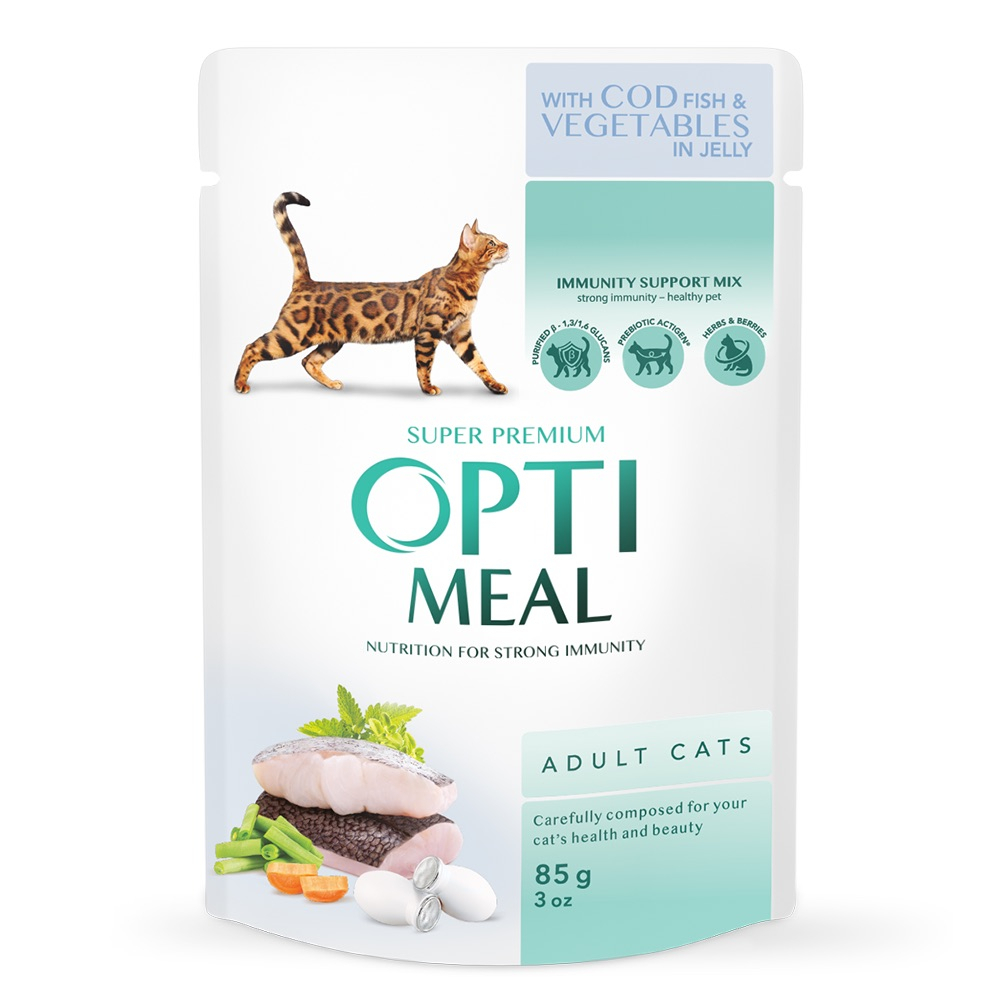 Вологий корм - Вологий корм Optimeal з тріскою та овочами в желе для дорослих котів