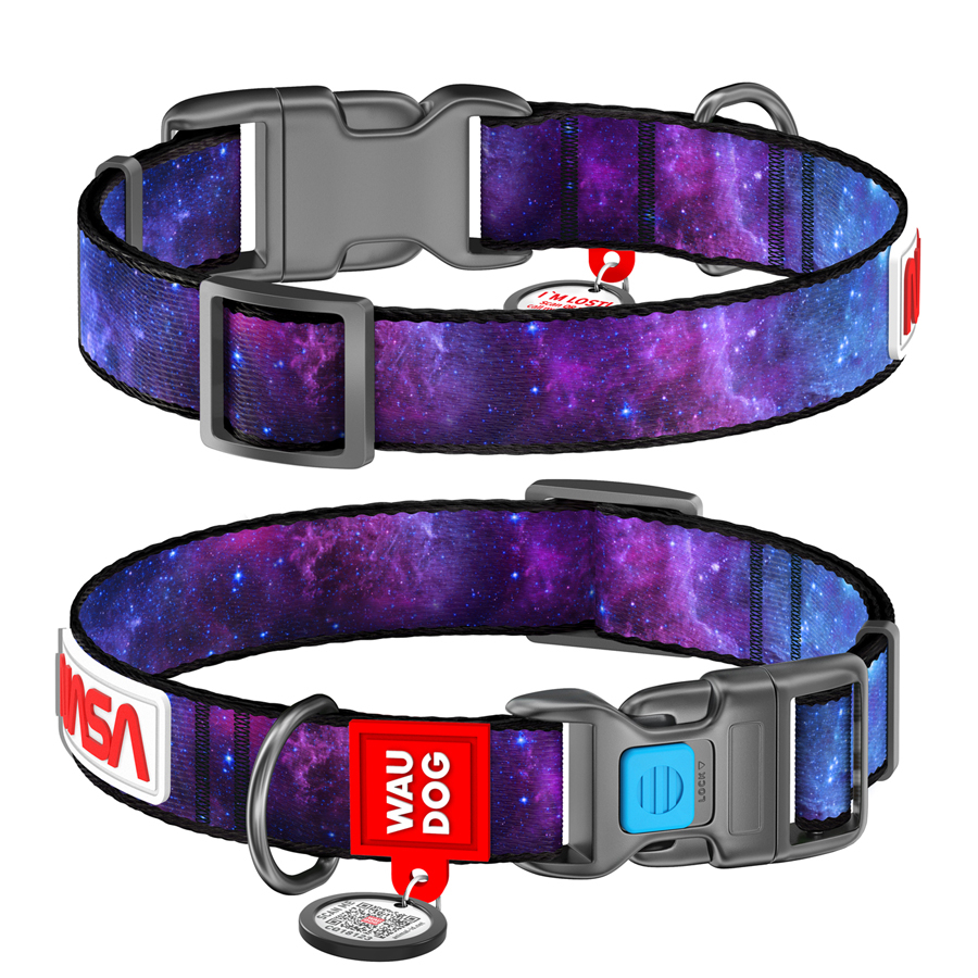 Амуніція - Collar Нашийник для собак нейлоновий WAUDOG Nylon c QR паспортом, «NASA21», пластиковий фастекс