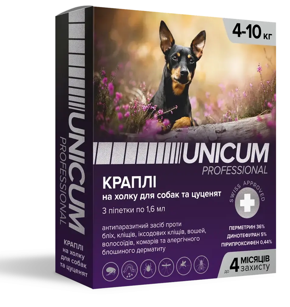 Засоби від паразитів - Unicum PRO - Краплі від бліх та кліщів на холку для собак