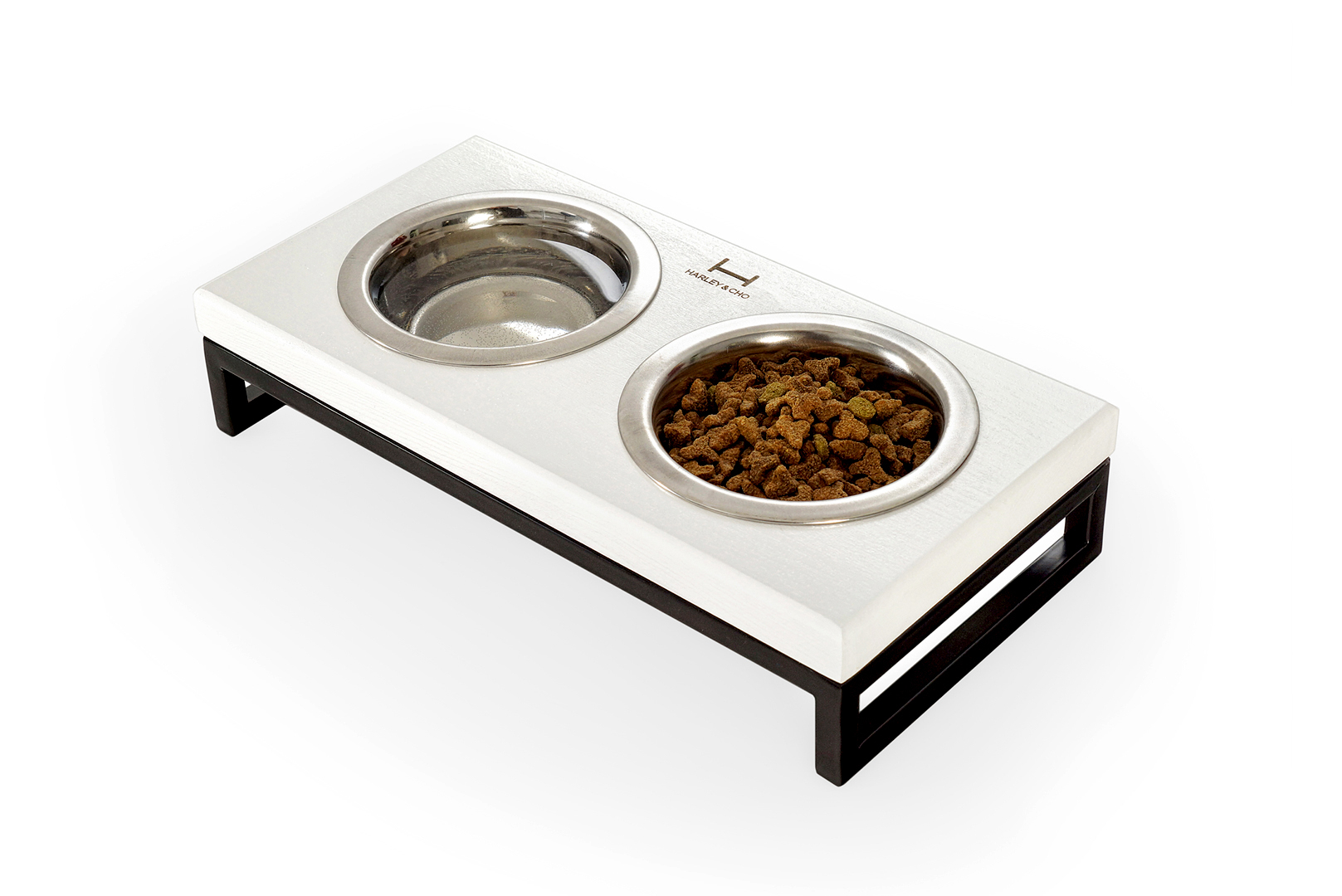Миски - Harley and Cho Lunch Bar White Wood + Black Миски на підставці