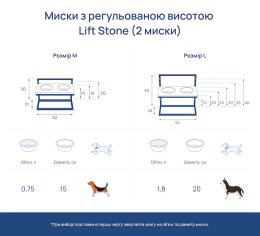 Миски - Harley and Cho Lift White Stone + Black Миски на підставці з регульованою висотою