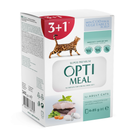Купити Набір "Adult Cats Cod Fish & Vegetable Вологий корм для дорослих котів з тріскою та овочами в желе" (3+1)