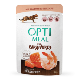 Вологий корм - Беззерновий вологий корм Optimeal з лососем і креветками в соусі для дорослих котів