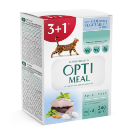 Вологий корм - Набір "Adult Cats Cod Fish & Vegetable Вологий корм для дорослих котів з тріскою та овочами в желе" (3+1)